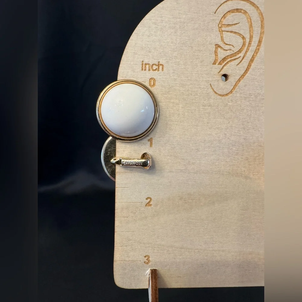 Vintage Sarah Coventry White Lucite Clip On Earrings Gold Tone 1970s - EUC